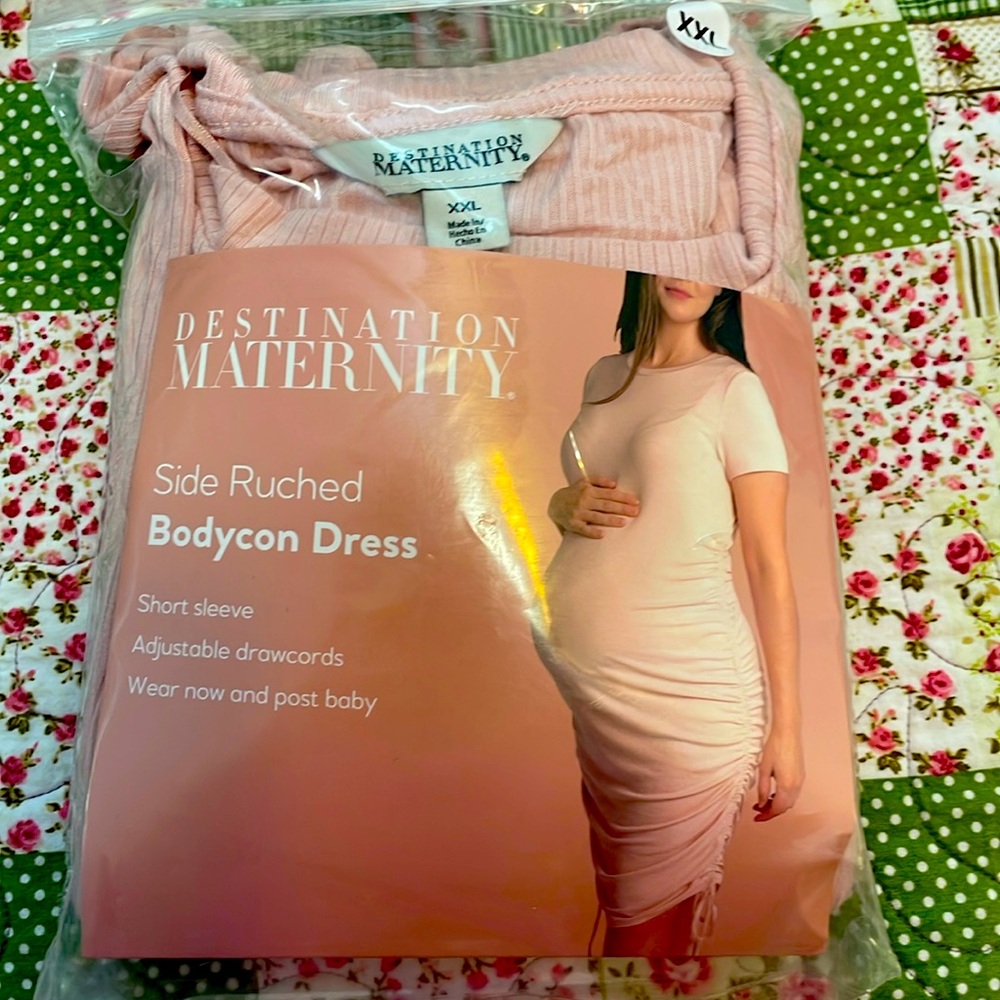 Destination Maternity Women's Ruched Bodycon Dress Rose Smoke Size XXL NWT
